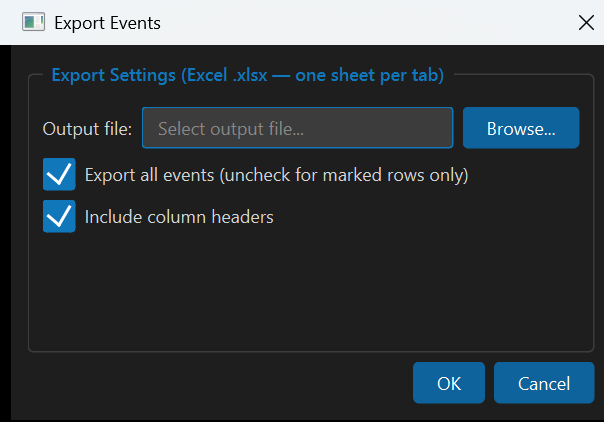 Export Events dialog